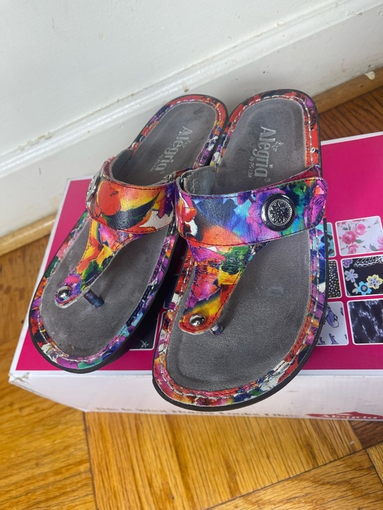 Alegria Shoes - Alegria Carina Iris Floral Leather Thong Sandal 36